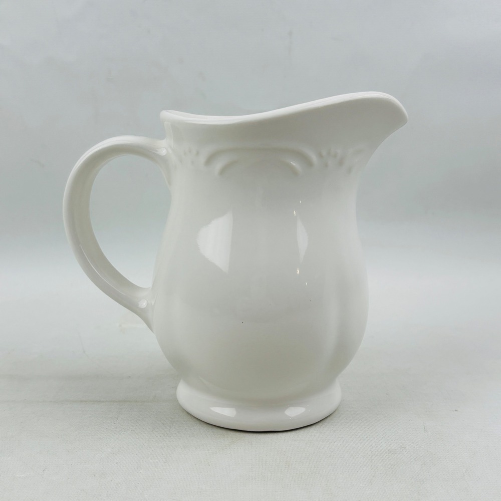 Pfaltzgraff Filigree White Creamer Small Pitcher 12 oz Serving Jug Stoneware